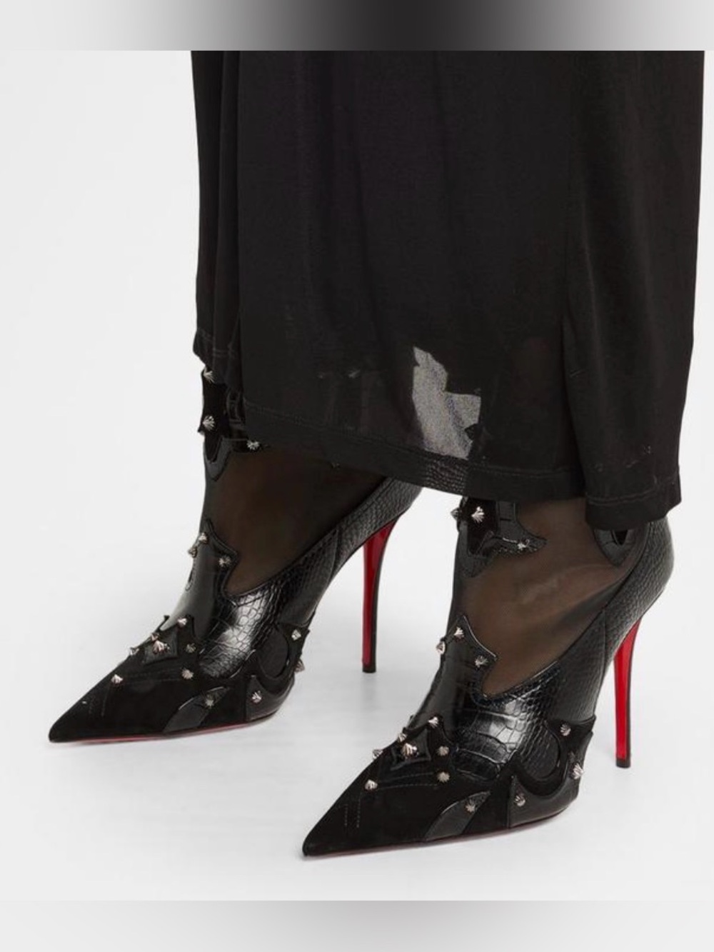 Christian Louboutin Bootytiag Croc Leather Mesh Spiked Western Cowgirl Booties